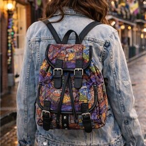 Raw Colorful Stained-Glass Print Backpack - Purple Multi